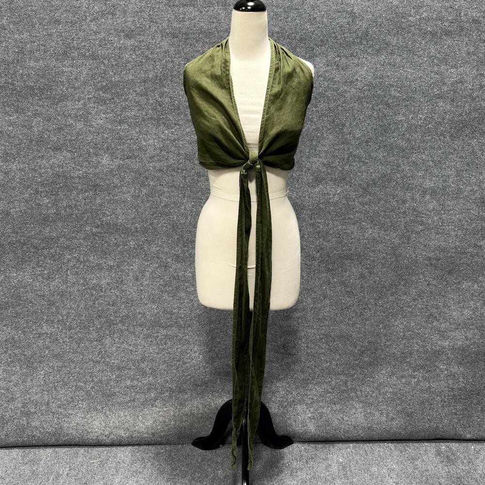Ralph Lauren Tank Top Womens Small Green Linen Halter Tie Front Cropped Summer